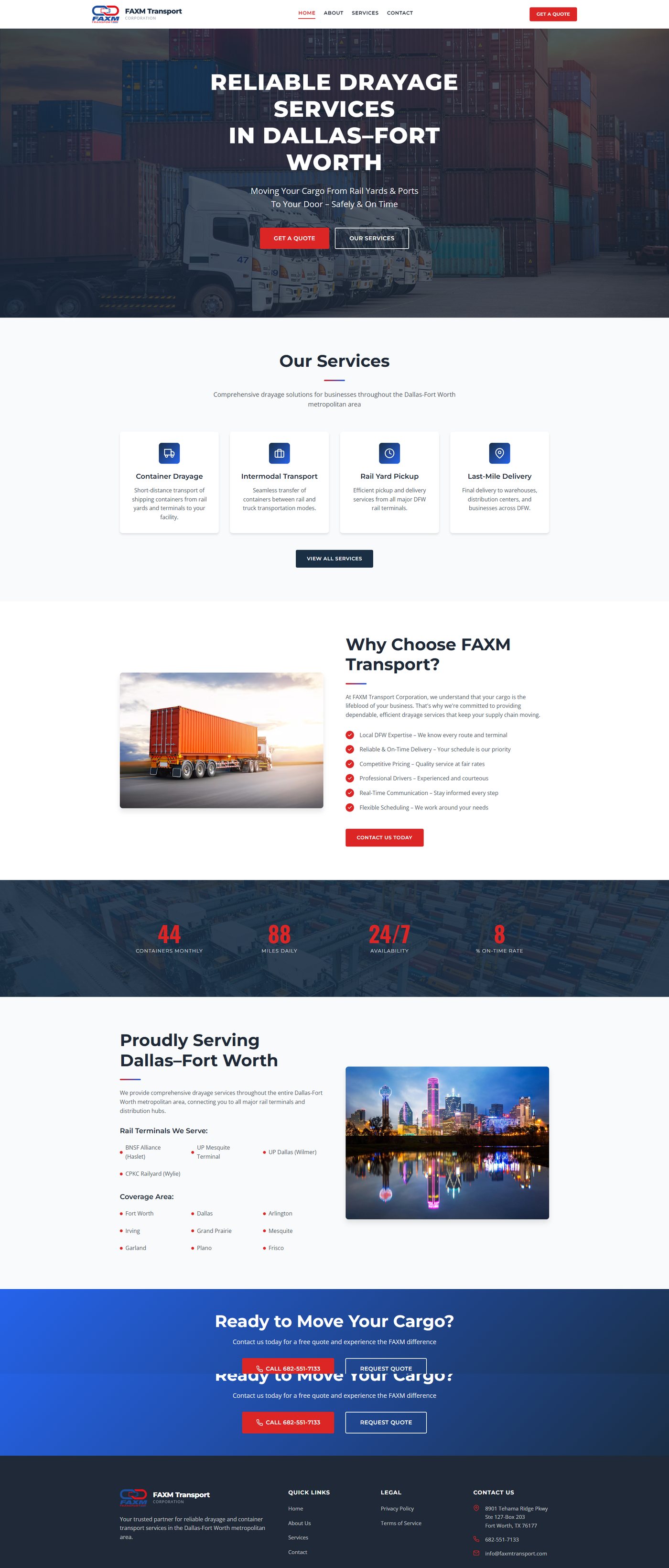 Homepage screenshot of FAXM Transport