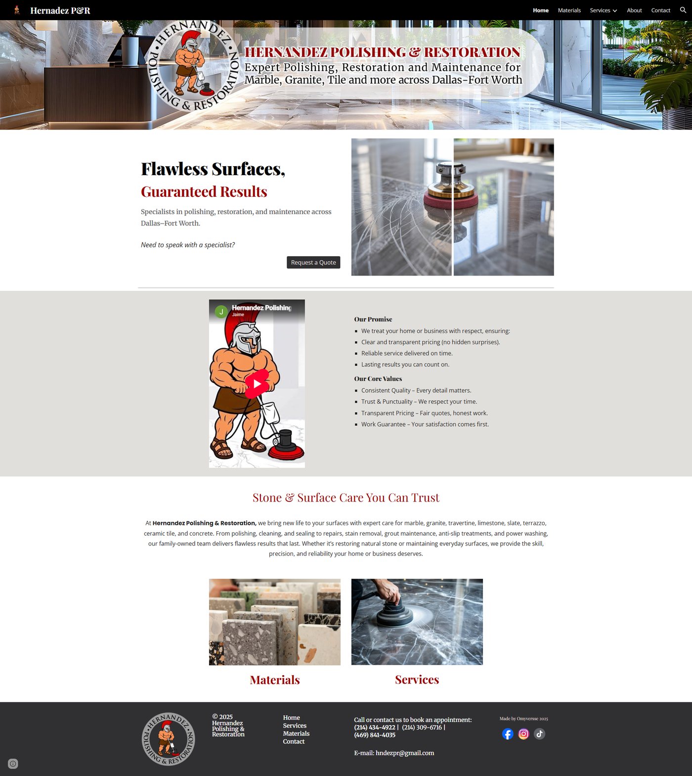 Homepage screenshot of Hernandez Polishing & Restoration