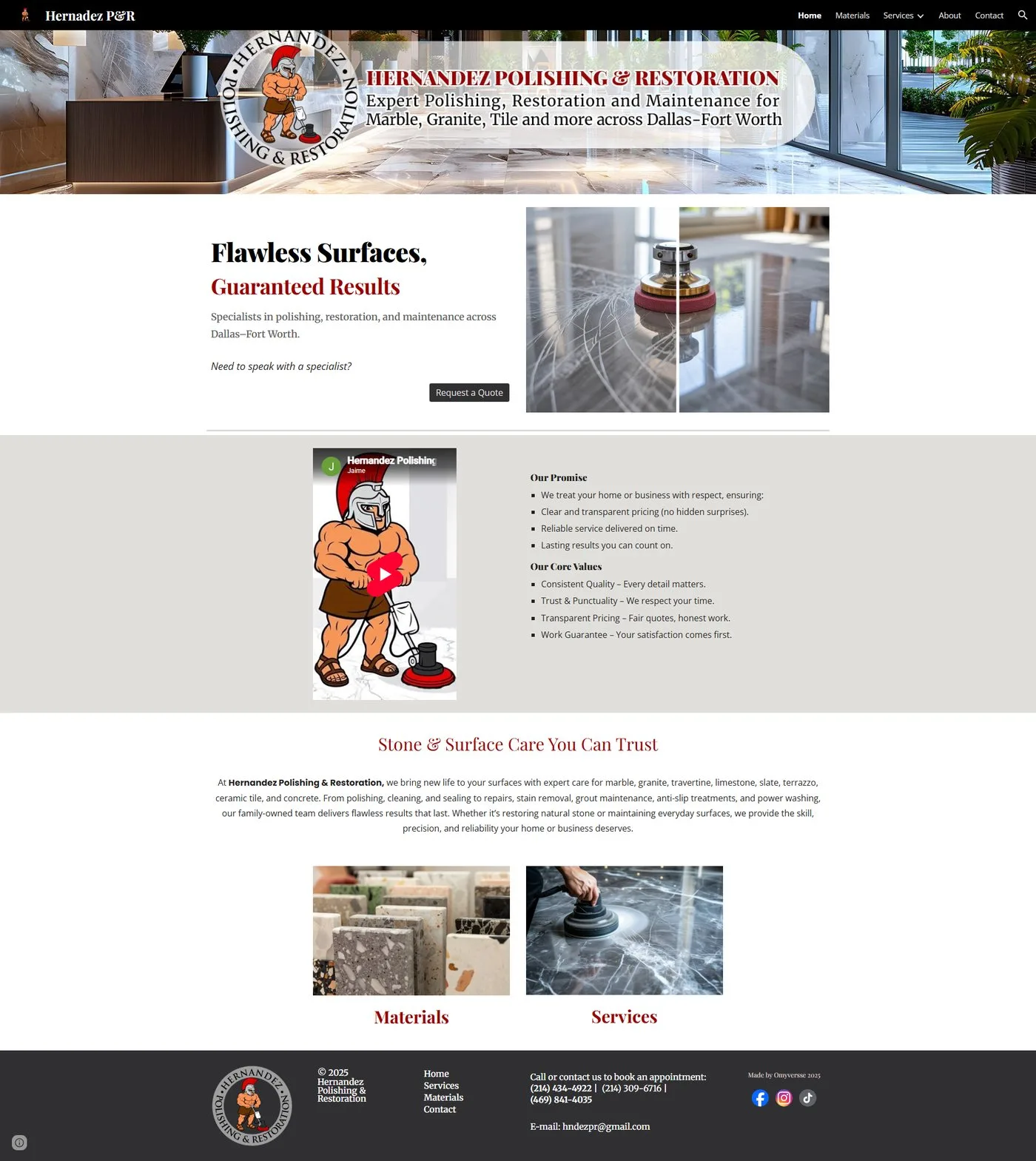 Homepage screenshot of Hernandez Polishing & Restoration