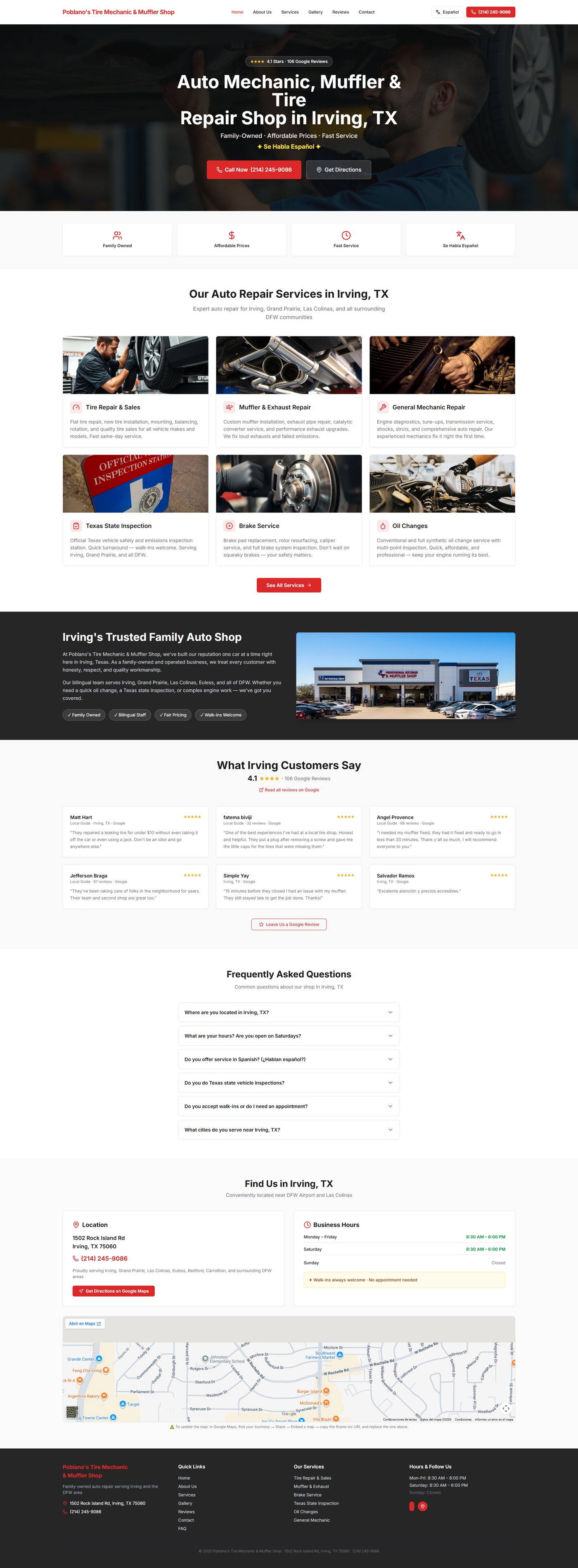 Captura del sitio poblanos tire mechanic muffler shop